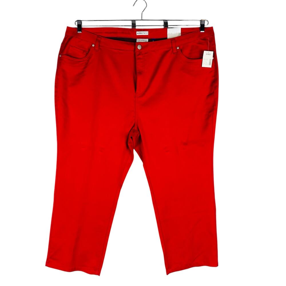 New Catherines Womans Sz 30WP Petite Jeans Stretch Sateen Pockets Red NWT